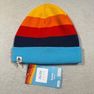 ALDI GEAR 2023 Limited Edition Beanie Hat Rainbow Stripes Adult Onesize NWT